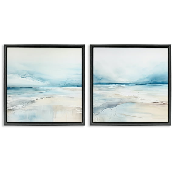 Stupell Industries Ocean Tide Abstraction Nautical & Beach Painting Black Floater Framed Canvas Art Print Wall Art, 18 x 18, Set of 2