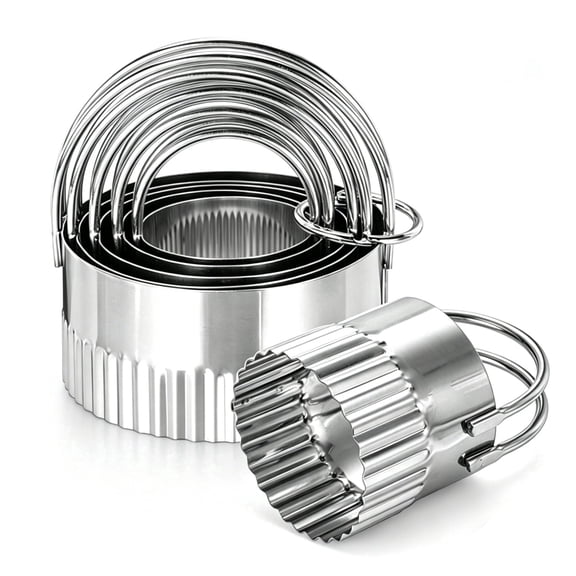 5 Piece Round Biscuit Cutters Set, Stainless Steel Circle Cookie Cutter with Fluted Edge and Handle, Professional Baking Dough Tools for Pastry, Scone, Donut