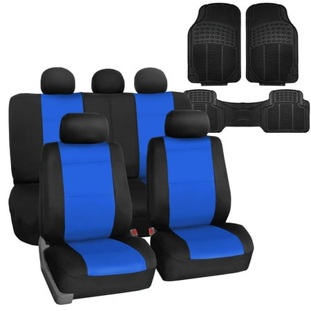 FH Group Car Seat Cover Neoprene Waterproof Pet Proof Full Set Cover Blue w/Floor Mats