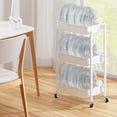 thumbnail image 4 of 3 Tier Folding Metal Utility Rolling Cart with Lockable Wheels Mesh Wire Organizer Trolley Service Craft Cart Mobile Storage Organizer for Kitchen Bathroom Office Coffee Bar, 4 of 7