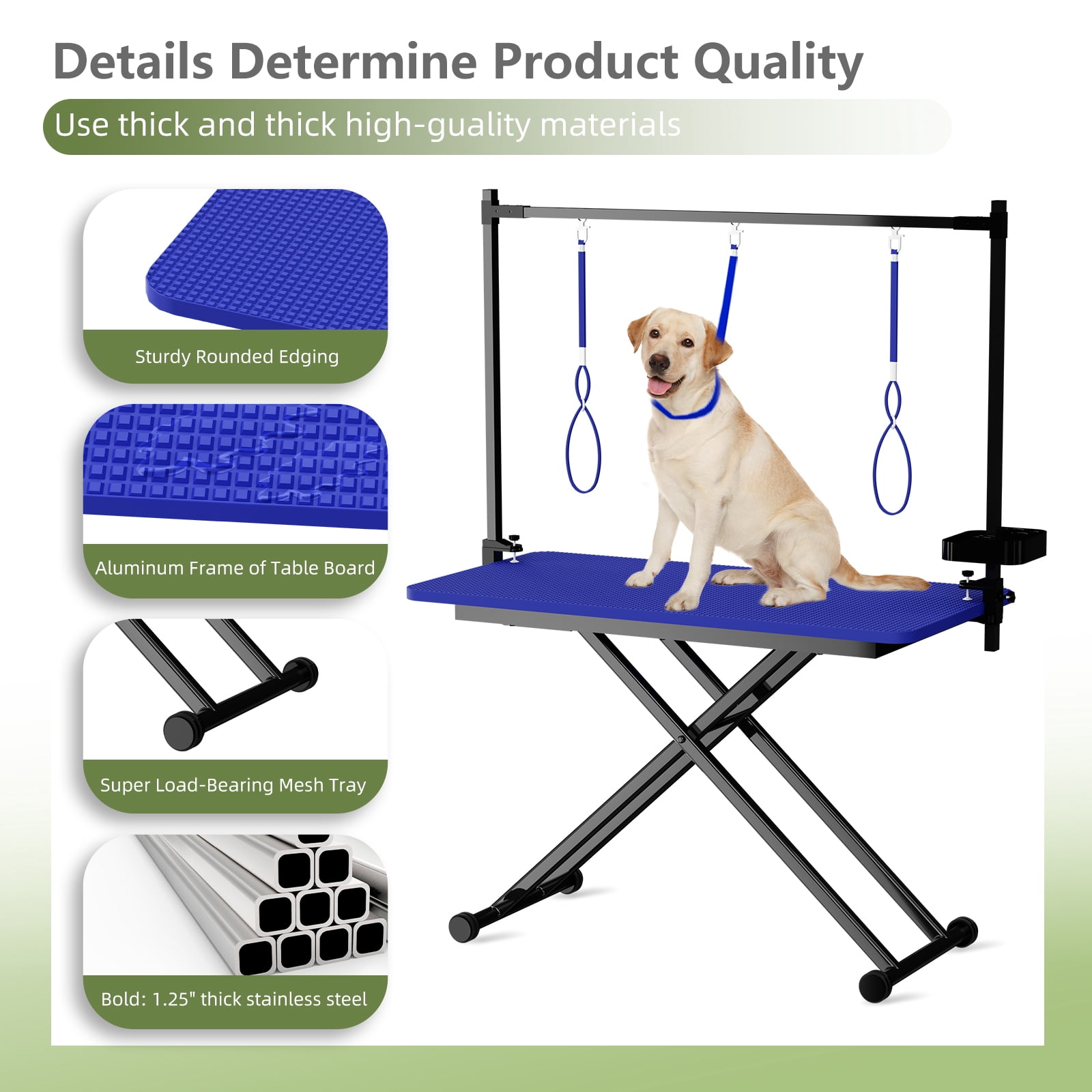 47" Large Dog Grooming Table X-Lift Foldable Grooming Table for Dogs at Home Adjustable Height Arms Pet Station with Nooses, Tool Organizer - Blue