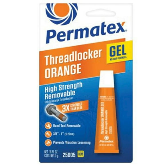 Permatex 25005 High Strength Removable Threadlocker Orange Gel, 5