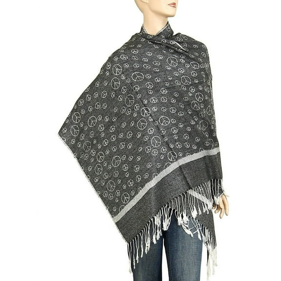 Falari Peace Sign Pashmina Scarf Shawl Wrap Black & White