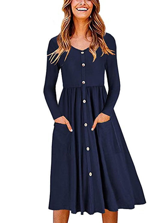 V Neck Button Down Skater Dress 