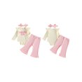 thumbnail image 2 of Loicainy Infant Baby Girl Fall Clothes Set 3 6 9 12 Months Ribbed Long Sleeve Romper Flare Pants Bow Headband Outfits, 2 of 9