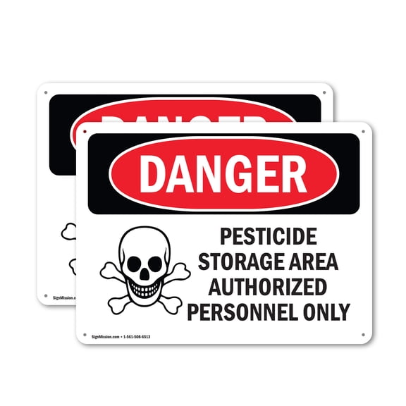 (2 Pack) Pesticide Storage Area Authorized Only OSHA Danger Sign 14 Inch X 10 Inch Plastic Sign, Weather Resistant, UV Protected for Workplace, Business, and Construction Site, Made in