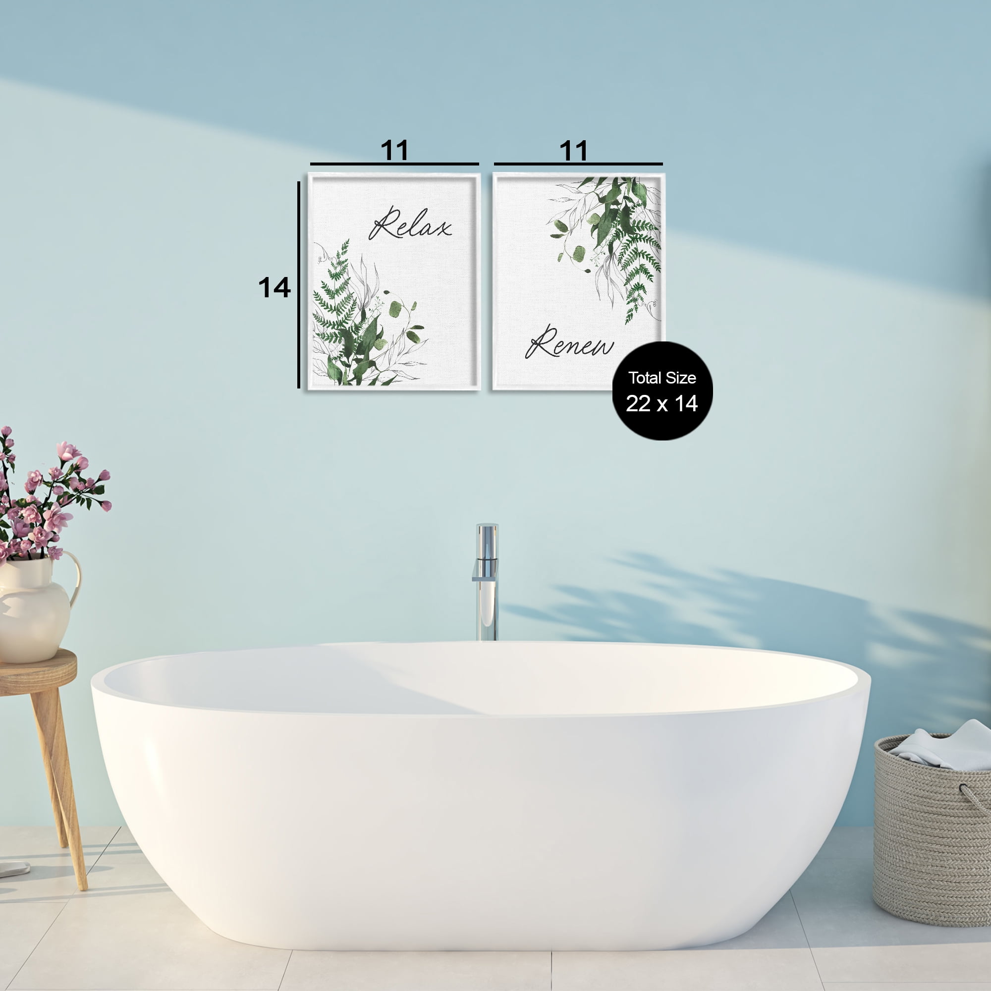 Relax Renew Botanical Leaves 2 Piece White Framed Giclee Art Set, design by Lettered and Lined