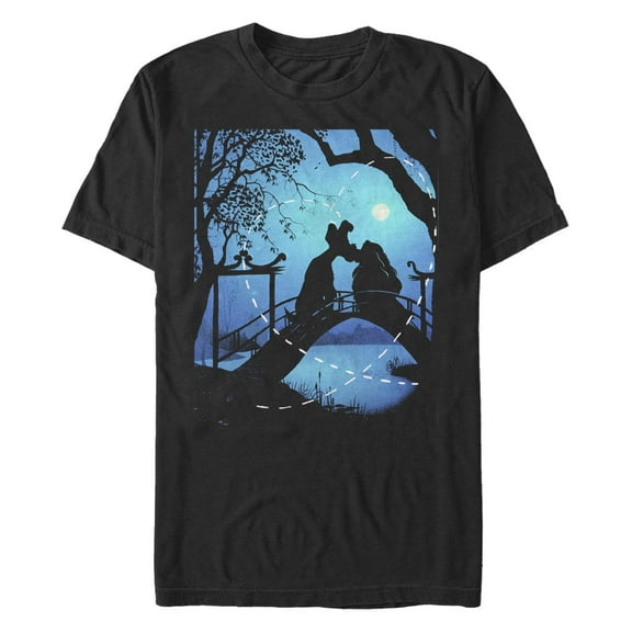 Men's Lady and the Tramp Kissing in the Moonlight Silhouette  Graphic T-Shirt