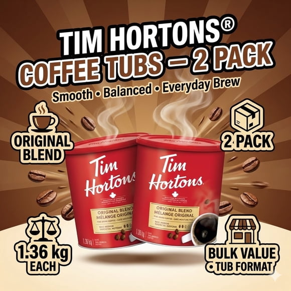 Tim Hortons Original Blend Fine Grind Coffee Large, 1.36 kg/48oz (2 pack)