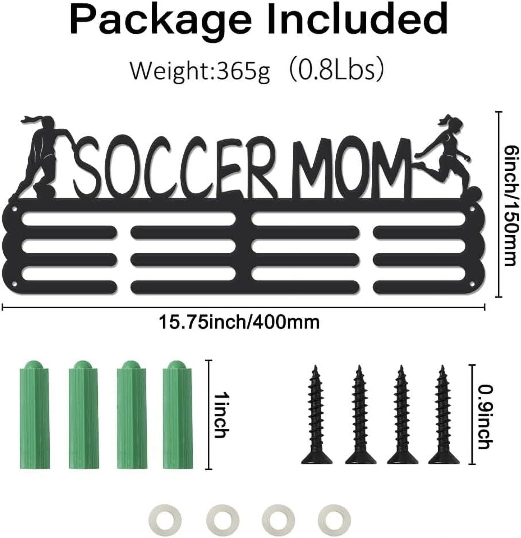 Soccer Medal Hanger Holder Display Soccer Mom Female Sports Medals Display Rack Wall Mount Iron Ribbon Hook Hanger Decor for Athletes Players Mom Capacity 15KG Black