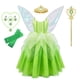 thumbnail image 3 of Disney-disfraz de princesa Tinker Bell para niñas, vestido de hada de las flores verdes, disfraz de elfo con purpurina, ala de mariposa, fiesta de Halloween, 3 of 5