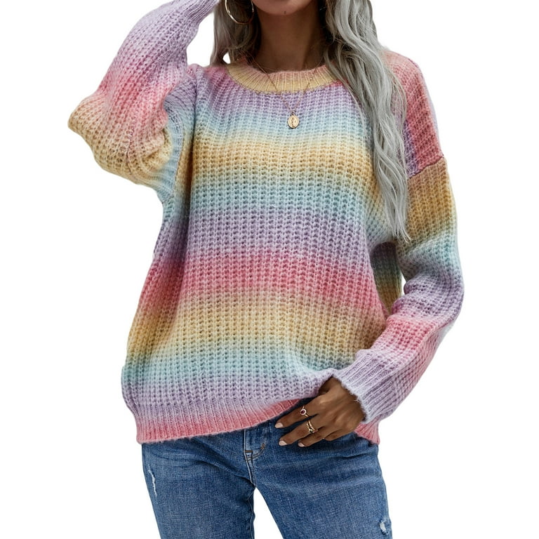 Multicolor Knit Sweater Personalized Sweater Woman Rainbow 