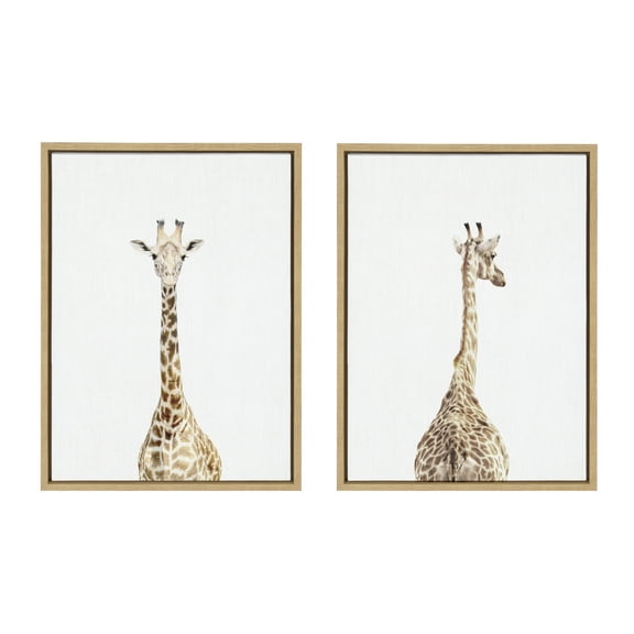 Kate and Laurel Sylvie Giraffe Front and Back Framed Canvas Wall Art Set by Amy Peterson Art Studio, 2 Piece 18x24 Natural, Decorative Zoo Animal Wall Decor