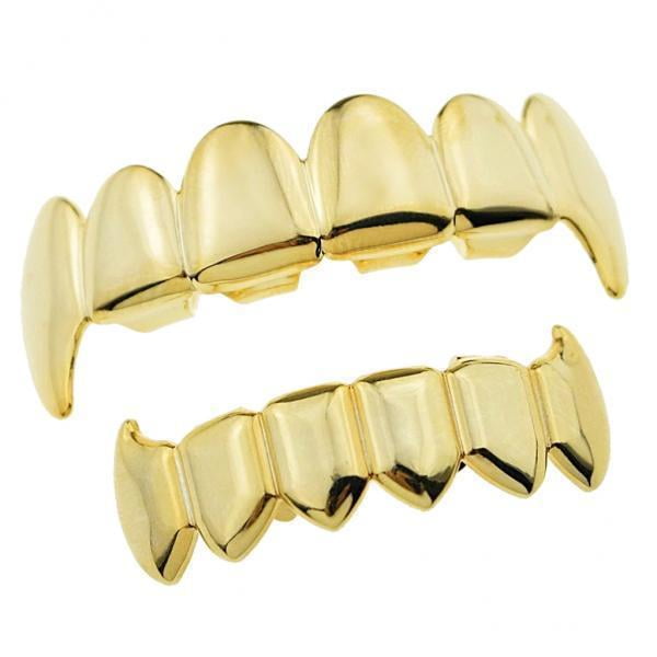 Parrillas chapadas en oro de 18 quilates,Dientes de parrilla,parrillas de boca,Disfraz de dientes,Tapas de dientes,Dientes afilados,Víspera de Todos los ,Hip hop,Hombres de roca Hugo Parrillas chapadas en oro de 18 quilates