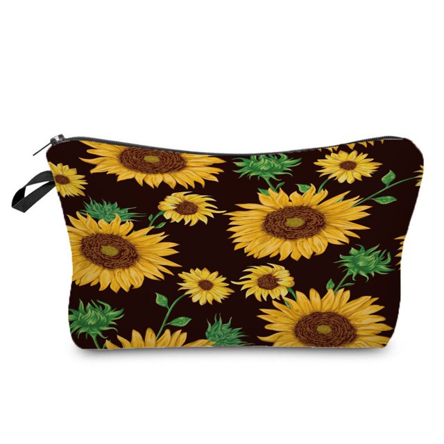 Bolsa de maquillaje con estampado de girasol para mujer, neceser portátil con cremallera, monedero de almacenamiento, bolsas de herramientas para brochas cosméticas femeninas qiuyongming unisex
