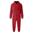 thumbnail image 5 of CaComMARK PI Clearance Men's Warm Fleece One Piece Hooded Zipper Pajamas Set, Soft Adult Onesie Hood Winter Red 8(L), 5 of 6