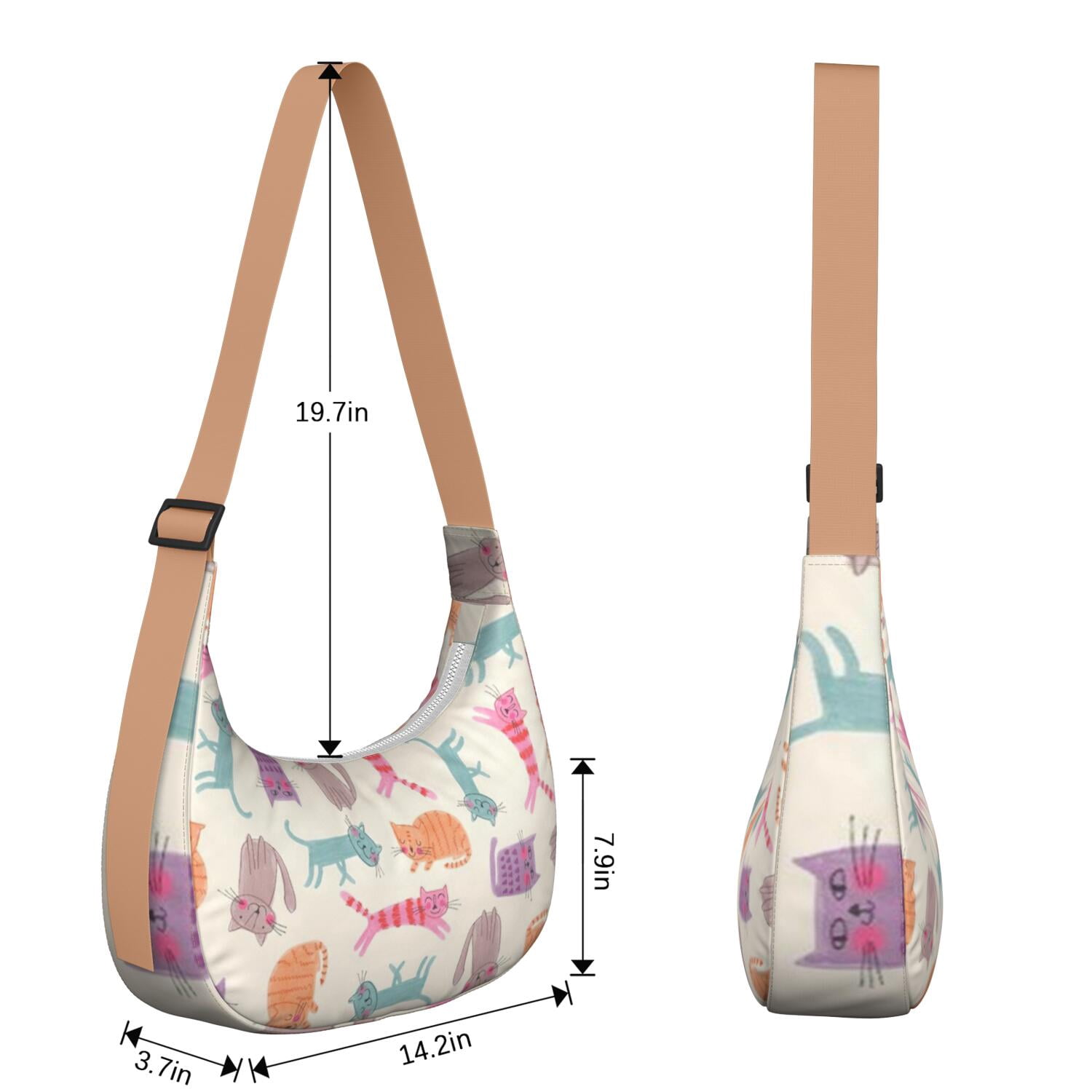 Travel Purse for Women – Durable Nylon Fabric, Adorable Cat and Moon Artwork, Watercolor Cat Print, Large Capacity Artistic Crossbody Bag