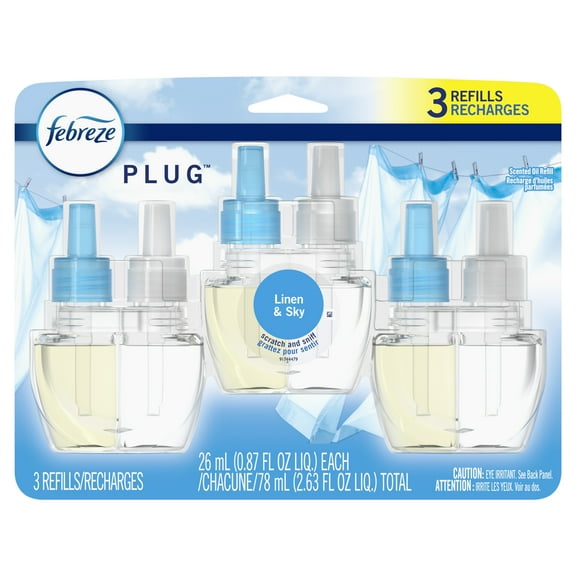 Febreze Odor-Eliminating Plug Air Freshener Refills, Linen & Sky, 3 Ct