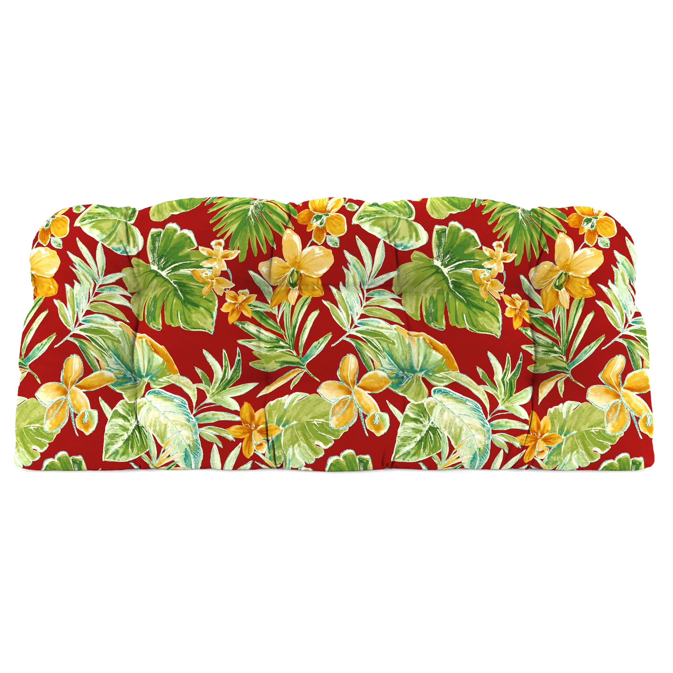 Jordan Manufacturing 3-Piece Beachcrest Poppy Red Floral Outdoor Cushion Set with 2 Wicker Seat Cushions and 1 Wicker Bench Cushion