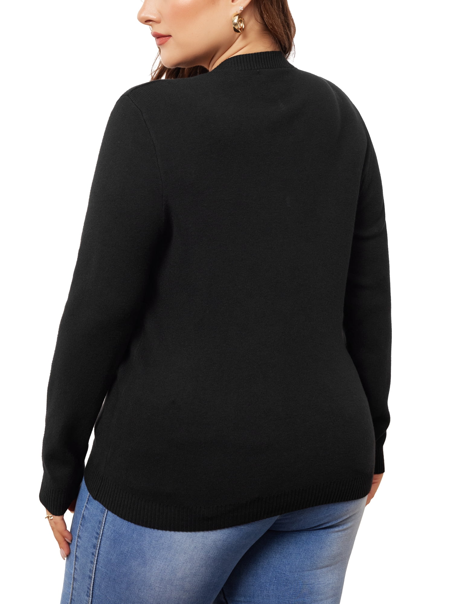 DARING DIVA Plus Size Long Sleeve Crewneck Sweater Fall Casual Tops 1X Black
