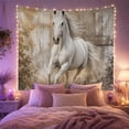 thumbnail image 2 of White Horse in Gallop on Rustic Wood with Leaves, Energetic Rustic Style for Animal Lovers, Equine Wall Art, Housewarming Gift Tapestry Wall Hanging for Bedroom and Living Room, 2 of 7