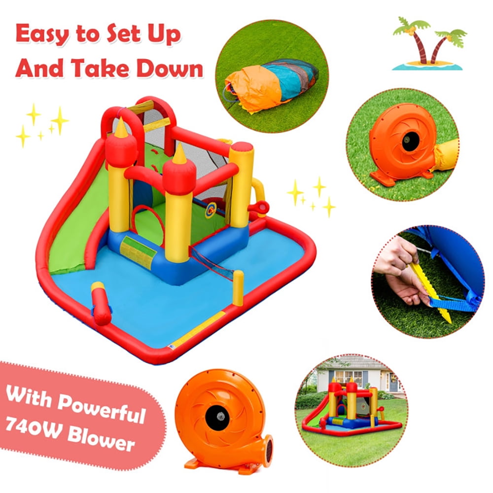 Aimee Lii Inflatable Blow Up Water Slide Bounce House with 740W Blower, Playhouse for Kids Outdoor