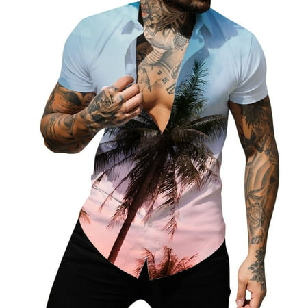 

Sebtyili Men Spring Summer Single Casual Lapel Full Print Beach Short Sleeve Vacation Outdoor Holiday Shirt Scrub Jackets