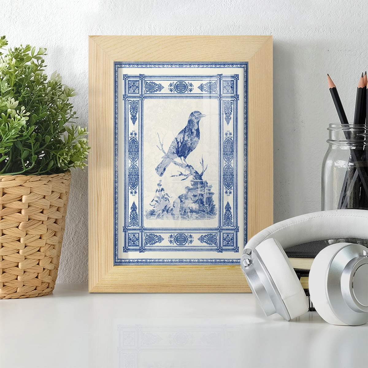 Toile de Jouy I -Framed Print w/glass-Natural Wood