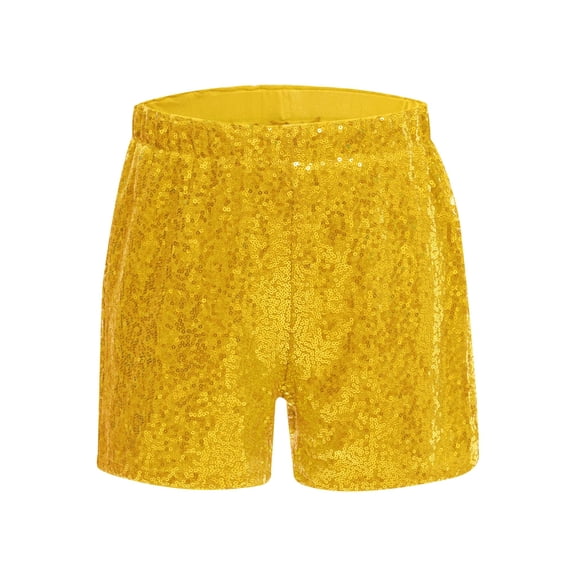 inlzdz Kids Girls Sequins Disco Jazz Hip Hop Ballet Dance Shorts Tumbling Yoga Gym Performance Bottoms Gold 14