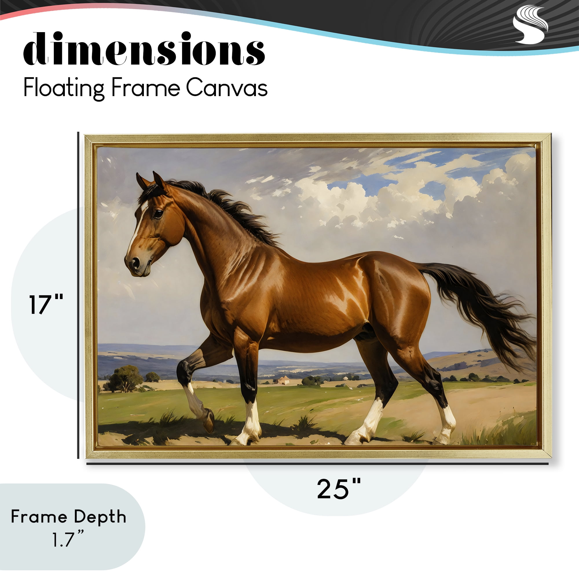 Stupell Industries Trotting Horse in Field Gold Framed Floater Canvas Wall Art, design by Creative Studio