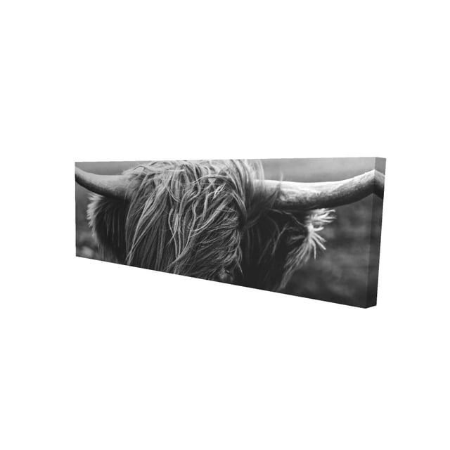 portrait Monochrome Vache des Highlands - Toile 20"x60 Pouces - Impression sur Demande