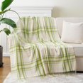 thumbnail image 4 of BATTILO Light Green Plaid Throw Blanket for Couch, Summer Lightweight Acrylic, 50" x 60", 4 of 7