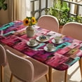 thumbnail image 3 of Abstract Red Table Cloths for 4 Foot Rectangle Tables, Painting Buildings Geometric Color Block Patio Waterproof Elastic Fitted Tablecloths, Washable Rectangular Table Cover for Camping, 3 of 8