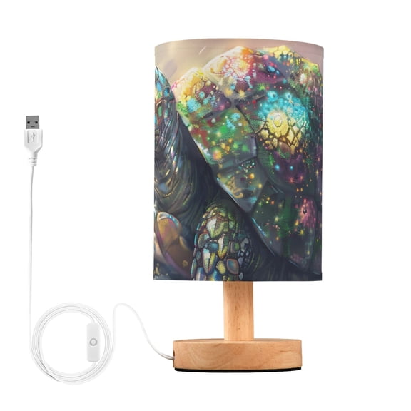 Turtle Covered in Sparkling Gem Bedside Desk Lamp LED Table Nightstand Lamps Warm Light Fabric Lampshade for Home Bedroom Office Living Room Decor