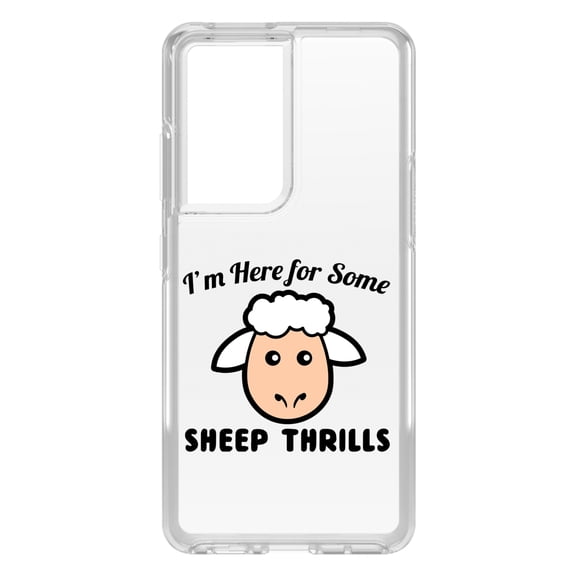 DistinctInk Clear Hybrid Case for Samsung Galaxy S21 Ultra (6.8" Screen) - I'm Here for Some SHEEP Thrills - Tempered Glass Back