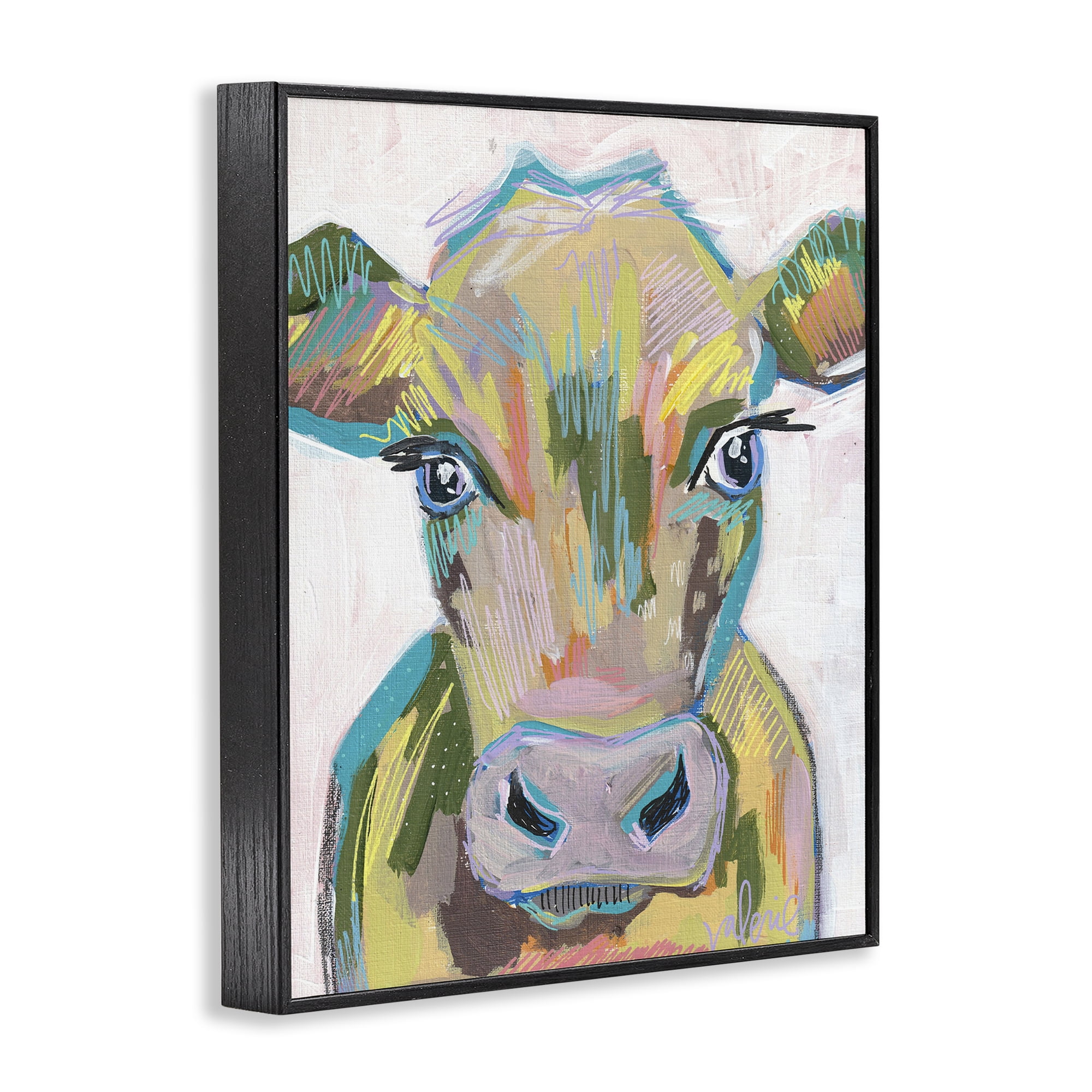 Stupell Industries Vivid Cow Visage Animals & Insects Painting Black Framed Art Print Wall Art, 24 x 30