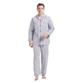 thumbnail image 6 of Amaxer Men's 100% Cotton Flannel Pajama Set, Long Sleeve Shirt with Chest & Side Pockets, Pants with Button Fly & Elastic Waistband Blue & Gray Stripes L, 6 of 7