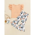 thumbnail image 3 of Aunavey Toddler Baby Girl Easter Outfits Bunny Short Sleeve T-shirt Tops Flared Rabbit Pants Summer Clothes 1-5Y, 3 of 7