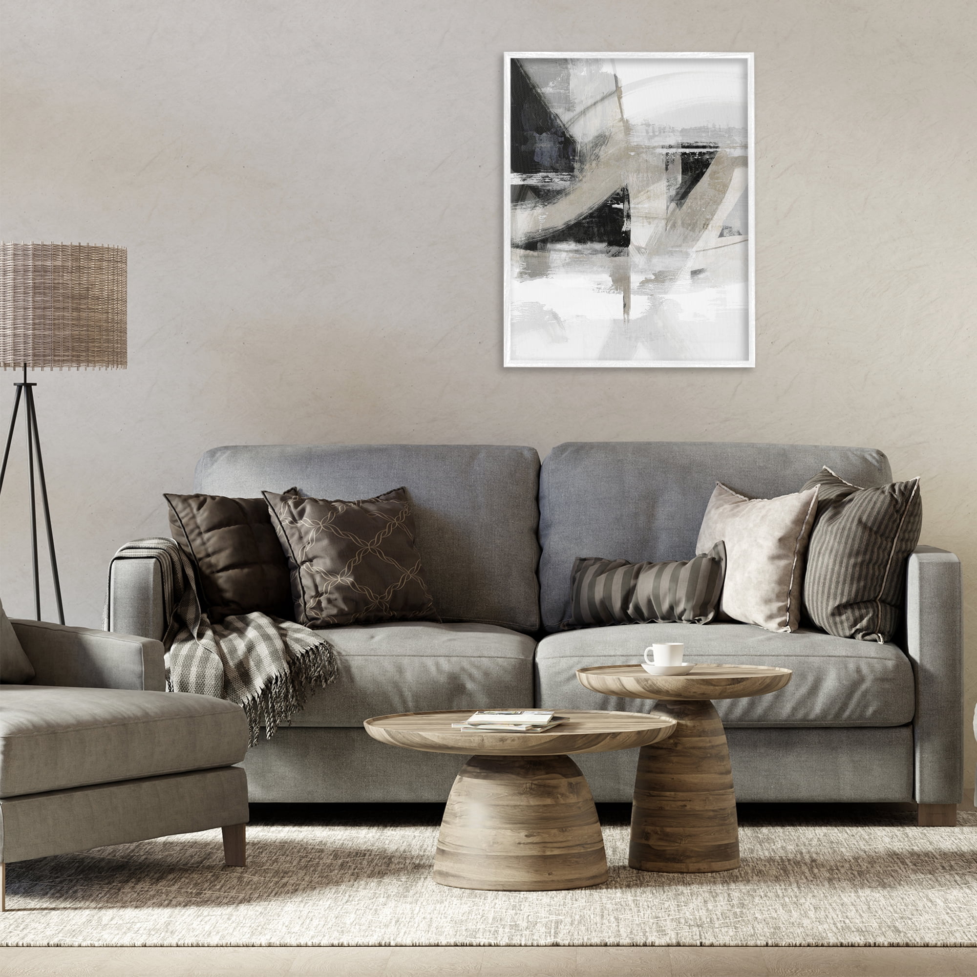Stupell Industries Neutral Urban Complex Abstract Painting White Framed Art Print Wall Art, 24 x 30