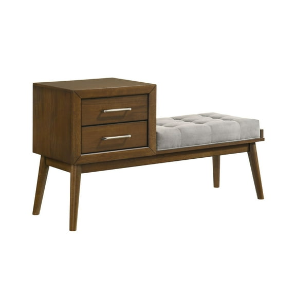 Picket House Furnishings Zuma Bench with Grey Fabric in Walnut