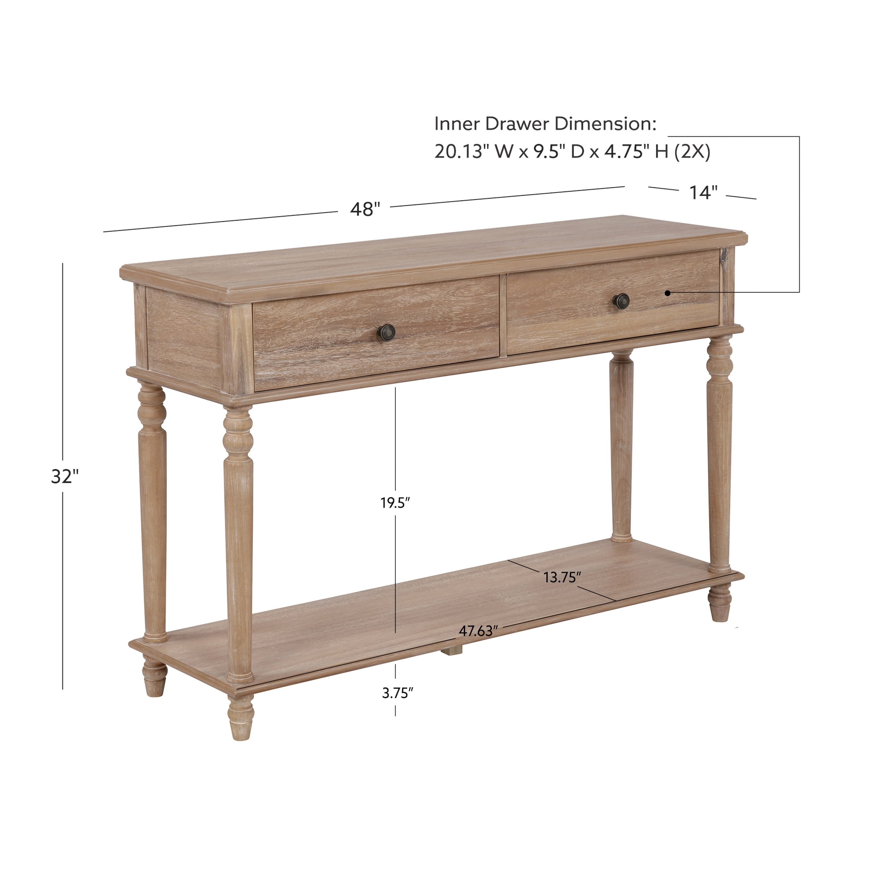 Powell Mcghie Rustic Two Drawer Wood Console Table with Shelf, Natural