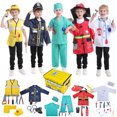thumbnail image 1 of TOPTIE 5 Sets Kids Costumes with Gift Box, Dress up Costumes for Age 3-7 Boys Girls, Doctor Fireman Police Surgeon Worker, 1 of 8