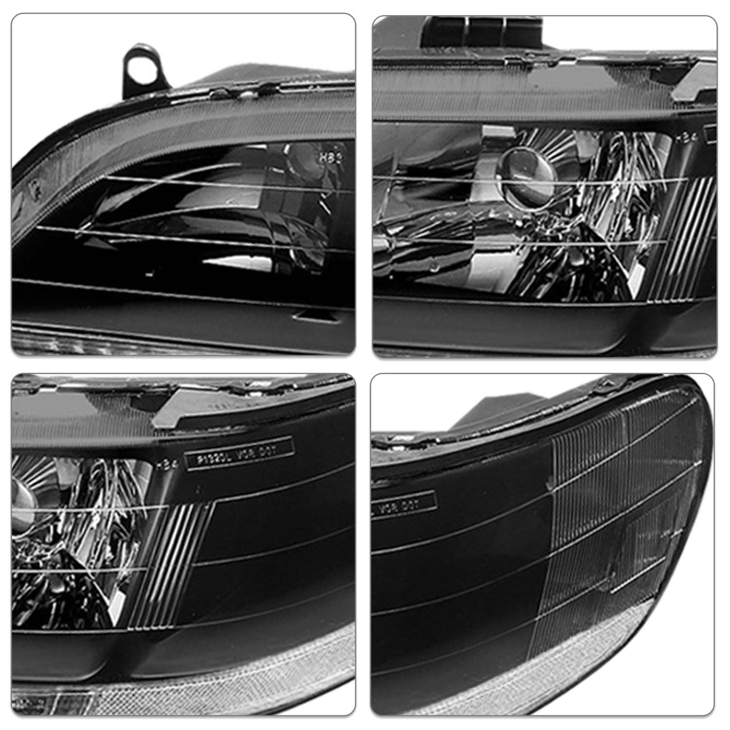 For 1998-2002 Honda Accord Black Housing Clear Corner Headlights Assembly Pair