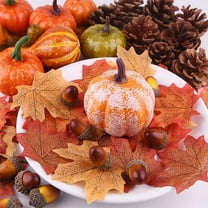 Teissuly Mini Artificial Pumpkins,Lifelike Faux Pumpkin Gourds Acorn Maple Leaves for Halloween Fall Thanksgiving Party Table Decoration Supply
