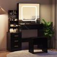 thumbnail image 7 of Vanity Desk with Sliding Mirror & Lights, Makeup Vanity Set with Charging Station 4 Drawers 7 Shelves, Large Vanity Set with Cushioned Stool for Bedroom, Marble Black, 7 of 7