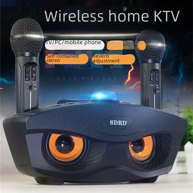 Máquina de entrenamiento de canciones para TV, teléfono móvil, karaoke, audio KTV familiar, micrófono dual integrado, altavoz de búho