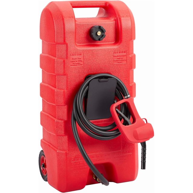 OUYAWEI Réservoir de Transfert Utilitaire à Roues de 15 Gallons avec Pompe Manuelle, Contenant Portable Roulant avec Boyau de 10 Pieds pour Équipement, Tracteurs, Bateaux et Transport sur Chantier, Rouge