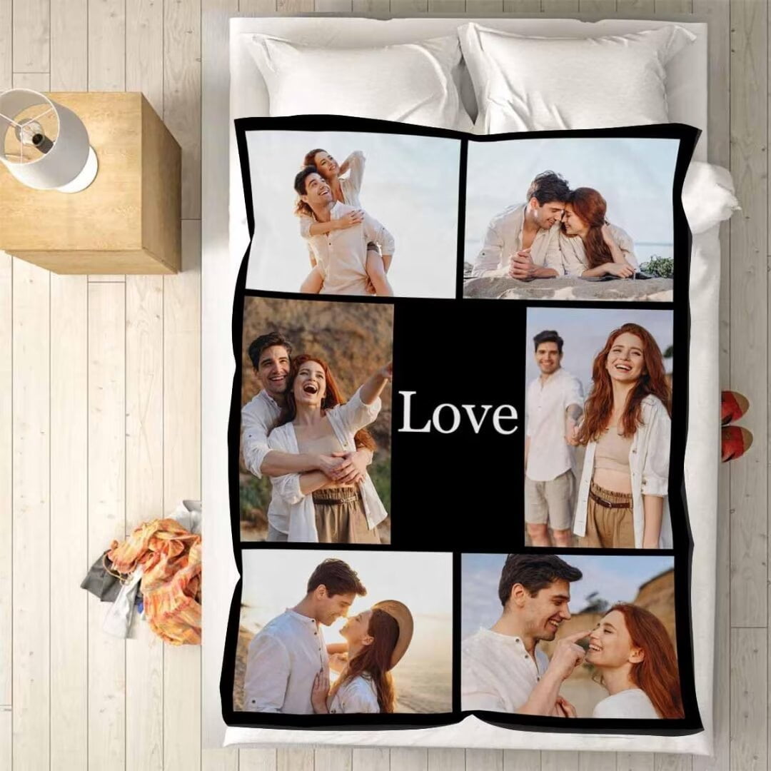 AISENIN Custom Blanket with Text Picture Collage Customized Throw Blankets, Birthday Gifts Personalized for Dad, Mom, Kids, Dogs, Friends 7 Photos