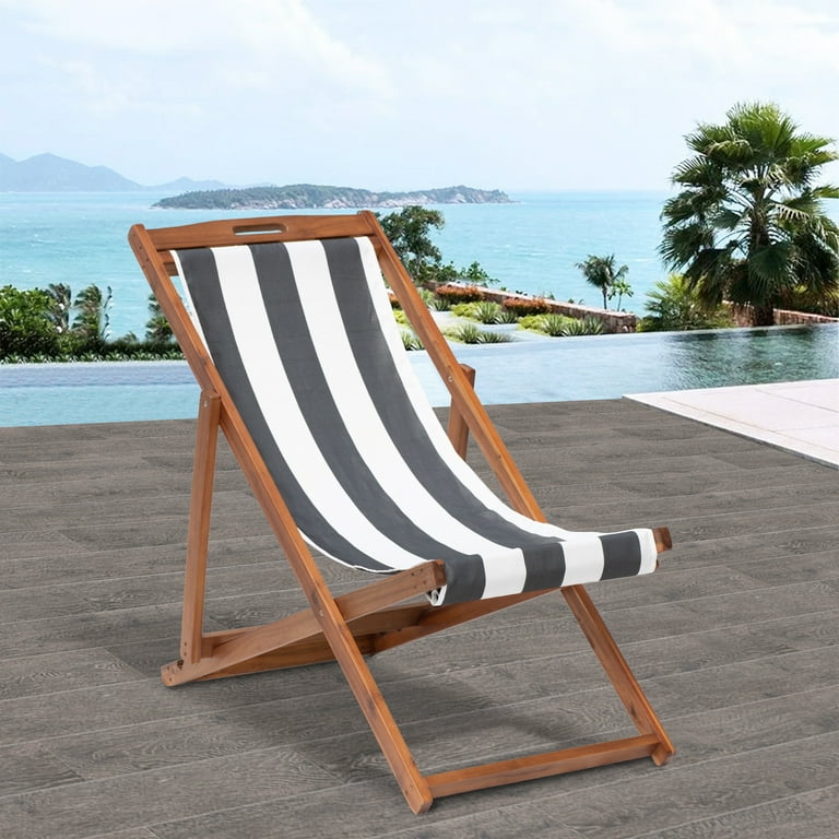 Outdoor Wooden Patio Lounge Chair 2 Set Beach Sling Chair Outdoor Wooden Patio Lounge Chair 2 Set Beach Sling Chair