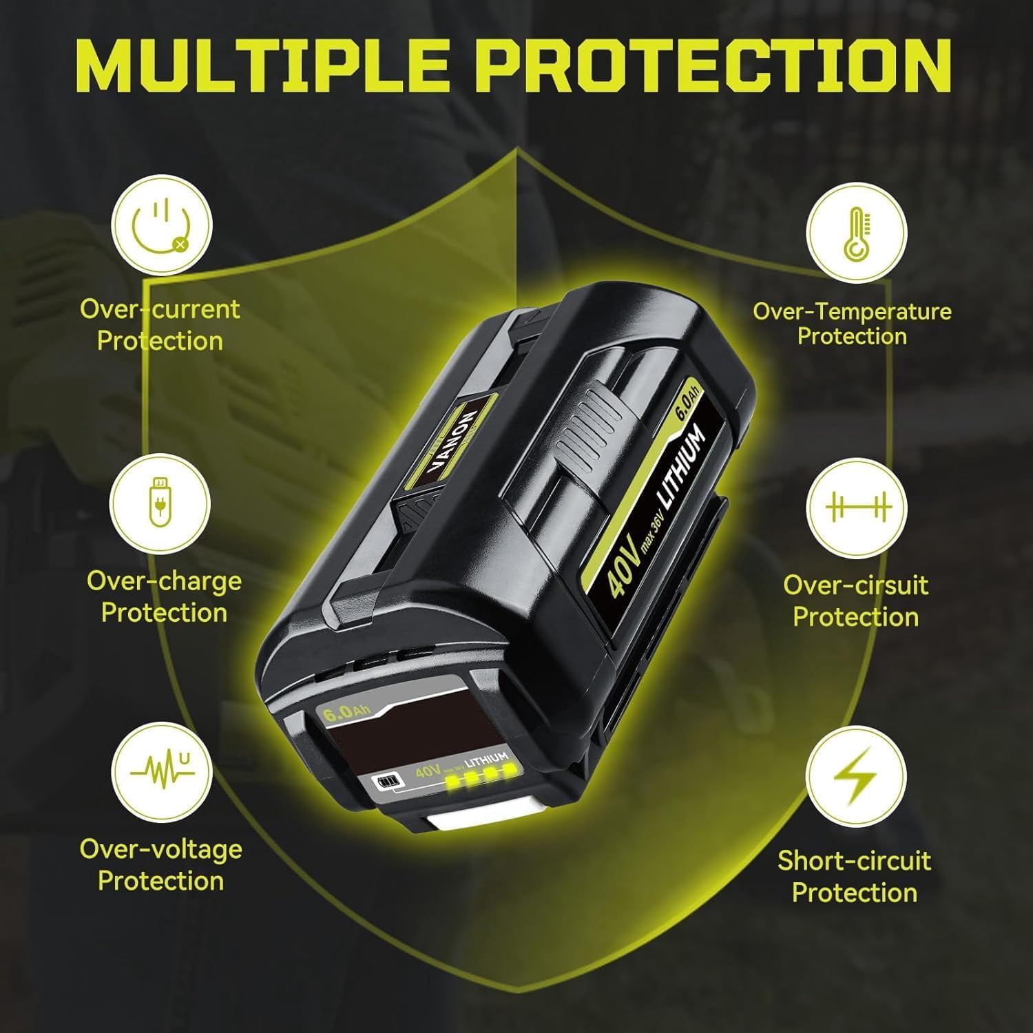 2Pcs OP4040 40V 6.0Ah Lithium-Ion Battery and OP401 Rapid Battery Charger Combo Kit Replace for Ryobi 40 Vlot Power Tools Battery OP4026 OP40602 OP4050A OP4040 OP4030 and Fast Charger